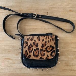 Vintage Leather Leopard Crossbody Purse